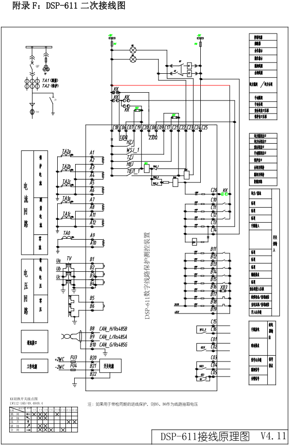 DSP-611系列數(shù)字線路保護測控裝置接線圖