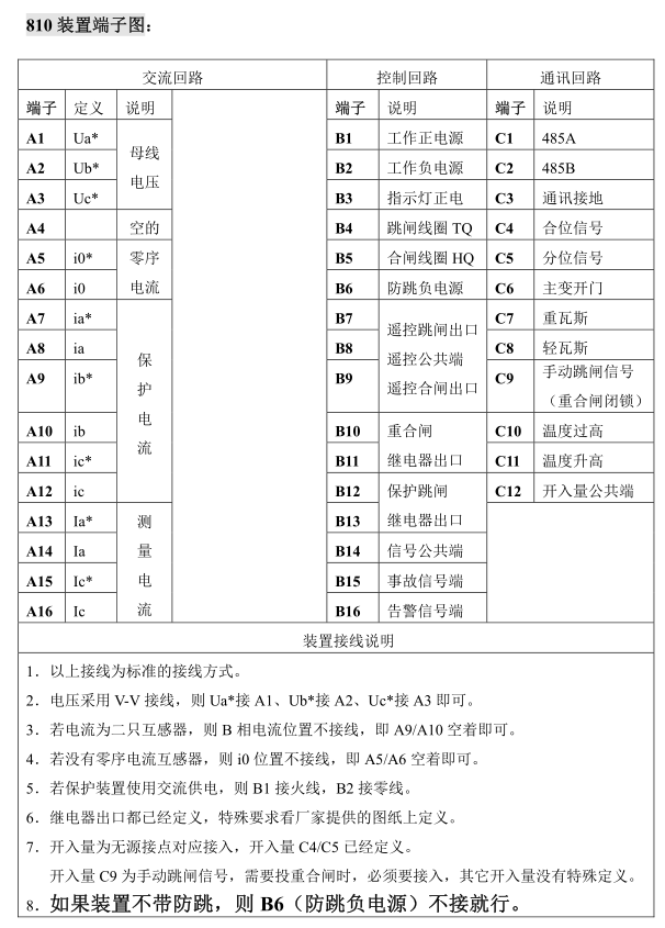 DSP810系列微機(jī)保護(hù)測(cè)控裝置端子圖