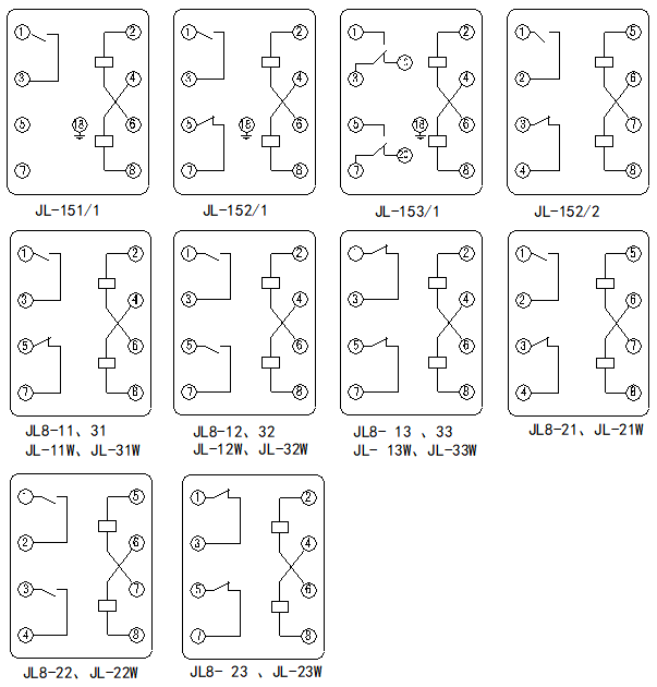 JL-8、10W、20W、30W、150系列電流繼電器接線圖