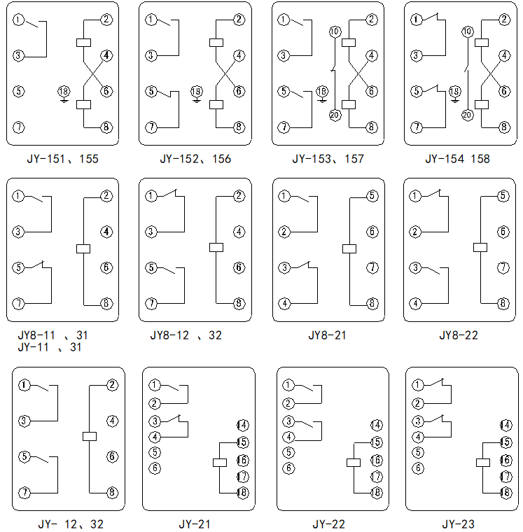 JY-8、10W、20W、30W、150系列電壓繼電器接線圖