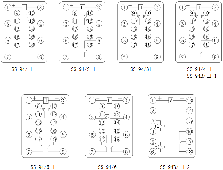 SS-94、94B系列時(shí)間繼電器接線圖